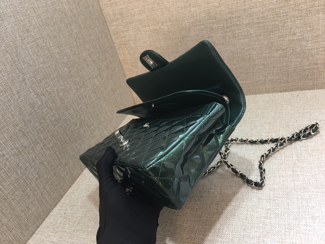 Medium Classic Flap Patent Leather Bag AO1112 Green/Silver